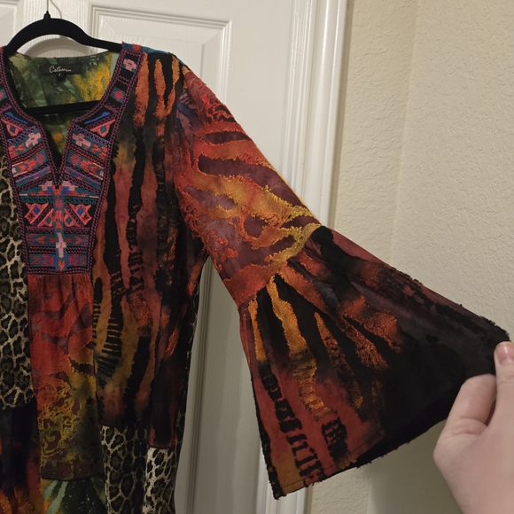 Multicolor Animal Print Tunic with Embroidered Neckline - Picture 5 of 14